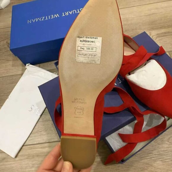 NIB Authentic Stuart Weitzman "Supersonic" Red Suede Ankle-Wrap Flats - Picture 4 of 6